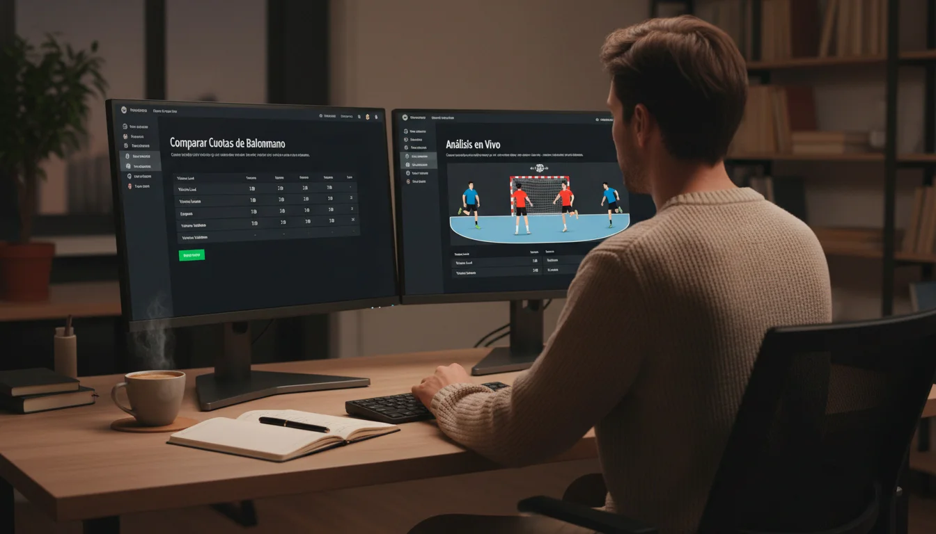 Analista comparando cuotas de balonmano en diferentes plataformas de apuestas